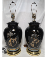 (Set of 2) Vintage Black Asian Style 80’s-90’s Floral Lamp ~ 27” (Large) - $6,363.50 MXN