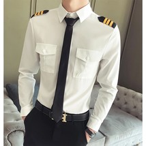Captain Navy Costume Air Force White Shirt Male Nightclub Aviation Airline Pilot - £88.65 GBP