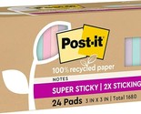 Post it Super Sticky Notes, 3 in x 3 in, 24 Pads, 70 Sheets/Pad, 2X the ... - $28.49