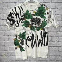 Vintage 90s Wet Paint Hand painted T Shirt White Jungle Zebra Rhinestone Size L  - £31.22 GBP