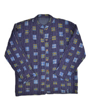 Vintage Quilt Jacket Womens XL Blue Plaid Patchwork Handmade Button Front - $45.18