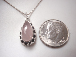 Rose Quartz 925 Sterling Silver Necklace Pear Shape with Silver Dot Accents - £11.50 GBP