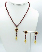 Vintage 1/20 14K Gold Filled Red Bead Necklace Earrings Set - £31.60 GBP