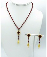 Vintage 1/20 14K Gold Filled Red Bead Necklace Earrings Set - $54.31 CAD