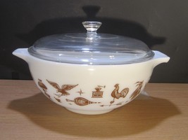 Vintage PYREX 443 American Cinderella Brown &amp; White 2-1/2 Qt Mixing Bowl... - $44.55