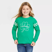 Cat &amp; Jack Girl&#39;s Green &#39;So Lucky&#39; Pullover Sweatshirt - Size: 2XL (16-18) - £10.04 GBP