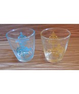 2 &quot;Lace&quot; 8 oz Sour cream Glasses - Unmarked - Turquoise &amp; Yellow - $16.27 CAD