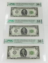 Lot of 3 1928A Federal Reserve Notes Consecutive PMG 50, 53, 50 EPQ - $1,986.41