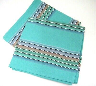 Primary image for Cloth Napkins Set of 2 Turquoise Black Green Stripes Southwestern Style Nice 20"