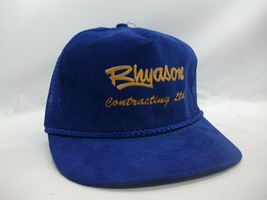 Rhyason Contracting Hat Vintage Blue Corduroy Snapback Trucker Cap - £15.72 GBP