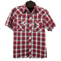 VTG Rustler Pearl Snap Western Shirt Men&#39;s XL Red Blue X Long Tails Cowboy - £14.79 GBP