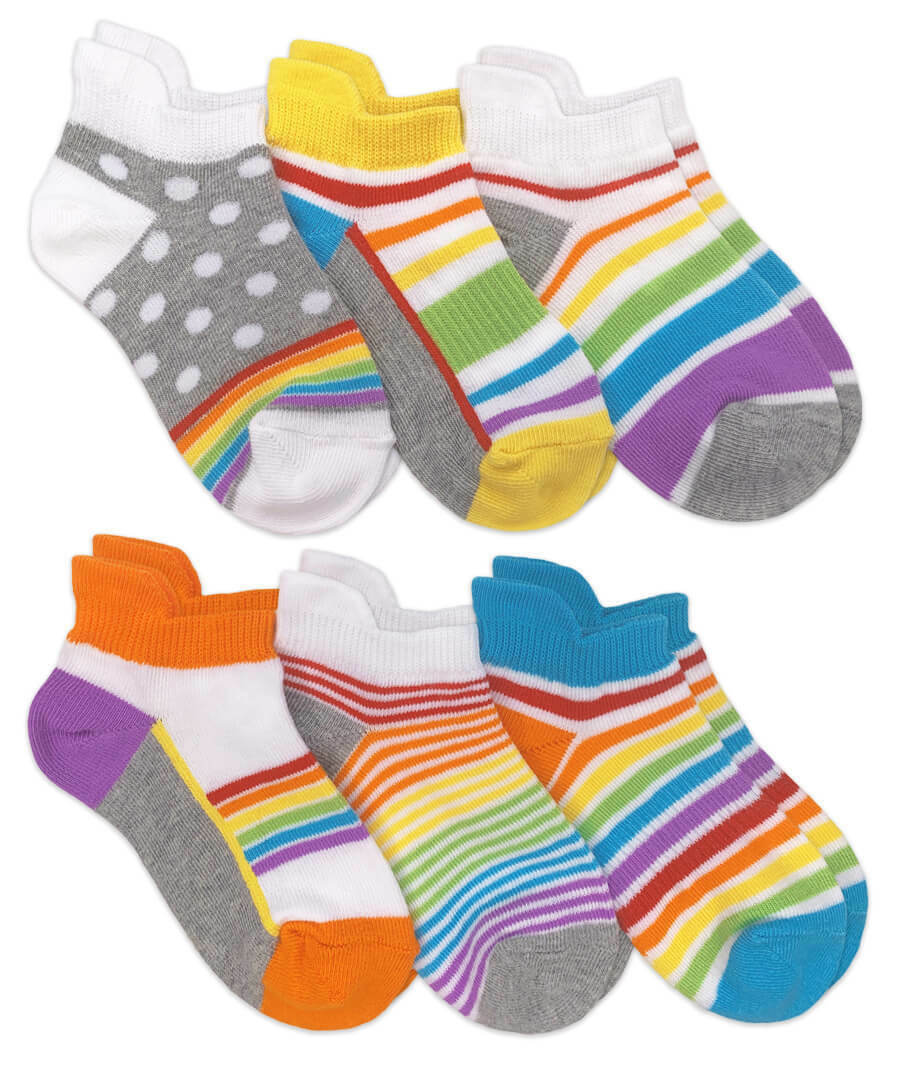 Jefferies Socks Girls Sport School Low Cut No Show Ankle Rainbow Tab Socks 6 PK