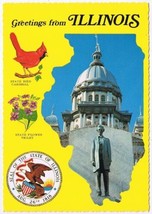 Postcard Greetings From Illinois Map Outline State Capitol - £3.09 GBP