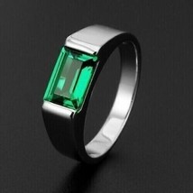 925 Sterling Silver Natural Certified 7.25 Ct Emerald Handmade Mens Ring - £46.38 GBP
