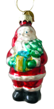 Glass Santa Claus Christmas Ornament Hand Painted with Tree &amp; Presents 3.5&quot; - £11.58 GBP