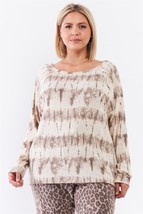 Plus Ivory Acid Wash Print Bateau Neck Relaxed Fit Long Sleeve Top 1XL - £16.51 GBP+