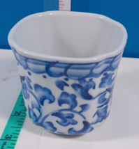 Saki Tea Cups Oriental Stoneware  Blue White very good - $14.85