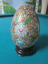 Chinese Cloisonne Egg On Black Base - 5 1/2 X 3 1/2&quot; - £98.92 GBP