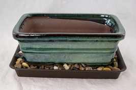 8&quot; Rectangular Green Bonsai / Cactus &amp; Succulent Pot + Tray + Rock + Mesh Combo - £27.96 GBP