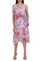 Julia Jordan Women&#39;s Floral One-Shoulder Asymmetric Hem Dress Sz 14 Lilac Multi - £47.76 GBP