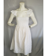 New AQUA Smocked Eyelet Midi Dress White - X Small - $603.17 MXN