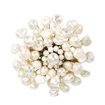 Freshwater White Pearls Retro Floral Pin-Brooch - £24.44 GBP