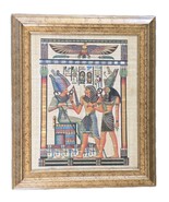 Framed Egyptian God Horus &amp; Osiris and Pharaoh Sity Papyrus Art Signed P... - $346.49