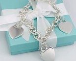 Tiffany &amp; Co Silver 3 Three Charm Blank Heart Tag Mothers Charm Bracelet - £372.85 GBP