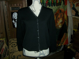 VICTOR VICTORIA Italy Cool Jet Black Wool Cardigan Size M - $29.70