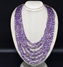 Natural Amethyst Beads Long Nugget 6 L 1245 Ct Purple Gemstone Fashion Necklace - £432.53 GBP