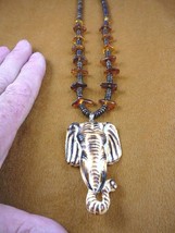 (j-elephant-7) Elephant aceh bovine bone carving PENDANT amber beaded NECKLACE - £29.79 GBP