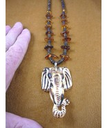 (j-elephant-7) Elephant aceh bovine bone carving PENDANT amber beaded NE... - $706.29 MXN