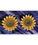 NEW Sunflower Rhinestone Gold Tone Clip on Earrings Boxed Lunch at the R... - $102.97