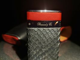 Brizard and Co Black  Python Pattern and Red Leather cigar case and lighter image 5