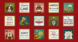 24.5&quot; X 44&quot; Panel Animals Shelter Words Adoption Dogs Cats Fabric Panel D754.15 - £7.43 GBP