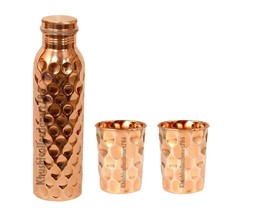 Handmade Copper Water Bottle Diamond Cut Drinking Tumbler Glass Health B... - £18.43 GBP+