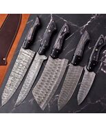 Custom Handmade Damascus Steel Fix Blade Chef Knives Set Kitchen Knife Set - $88.21