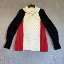 Talbots Mixed Stitch  Sweater Colorblock Chunky Knit Red Ivory New L Has... - £18.50 GBP