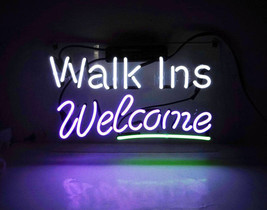 Handmade &#39;Walk Ins Welcome&#39; Room Decor Art Light Neon Sign 14&quot;x7&quot; - £55.15 GBP