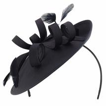 Trendy Apparel Shop Ladies Satin Fascinator with Feathers and Loop Bands - Black - £35.58 GBP