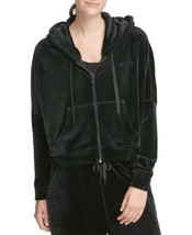 DKNY Womens Activewear Velour Full Zip Hoodie Size X-Small Color Black - £61.79 GBP