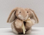 Vintage 1990 North American Bear Co. 4&quot; Plush Brown Bunny Rabbit Tuffet Bow - £15.68 GBP
