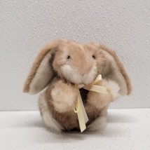 Vintage 1990 North American Bear Co. 4&quot; Plush Brown Bunny Rabbit Tuffet Bow - £15.49 GBP