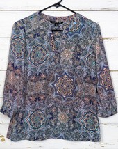 ZAC &amp; RACHEL Blouse Shirt Women&#39;s 3/4 Sleeve Size PS Lavender Teal Blues - £12.56 GBP