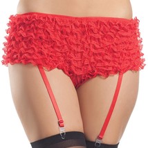 Lace Ruffled Panty Garters Booty Shorts Boyshort Red Costume BW1076 Small - $13.16