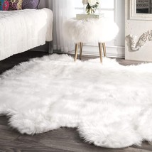 White, 5&#39; 3&quot; X 6&#39;, Nuloom Fluffy Faux Sheepskin Shag Area Rug. - £112.29 GBP