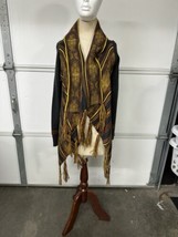 Sabine Long Sleeve Tribal Bohemian Jacket/Shawl Fringe Edge Size Small BOHO - $34.77