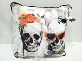Halloween Skull Couple Bride &amp; Groom Throw Pillow Gorgeous! 12&quot; x 12&quot; NEW - £29.27 GBP