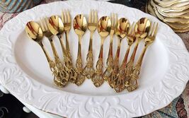 Dessert cutlery in gold-plated stainless steel 6 pieces spoons and forks - $130.00