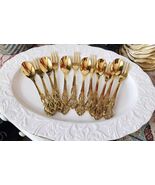 Dessert cutlery in gold-plated stainless steel 6 pieces spoons and forks - $130.00